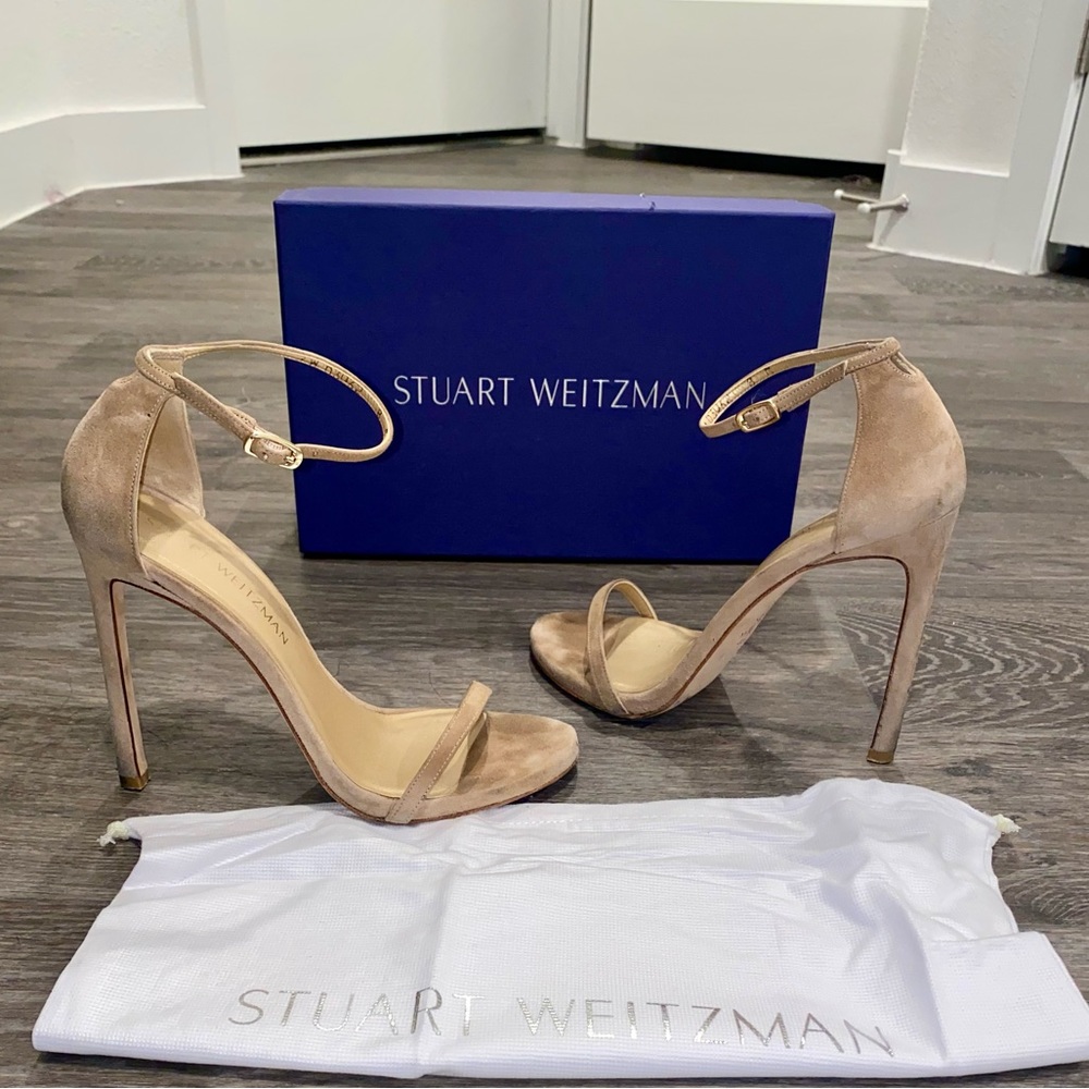 Stuart Weitzman Nudist Mojave Tan Suede Size 8 open toe ankle strap heel